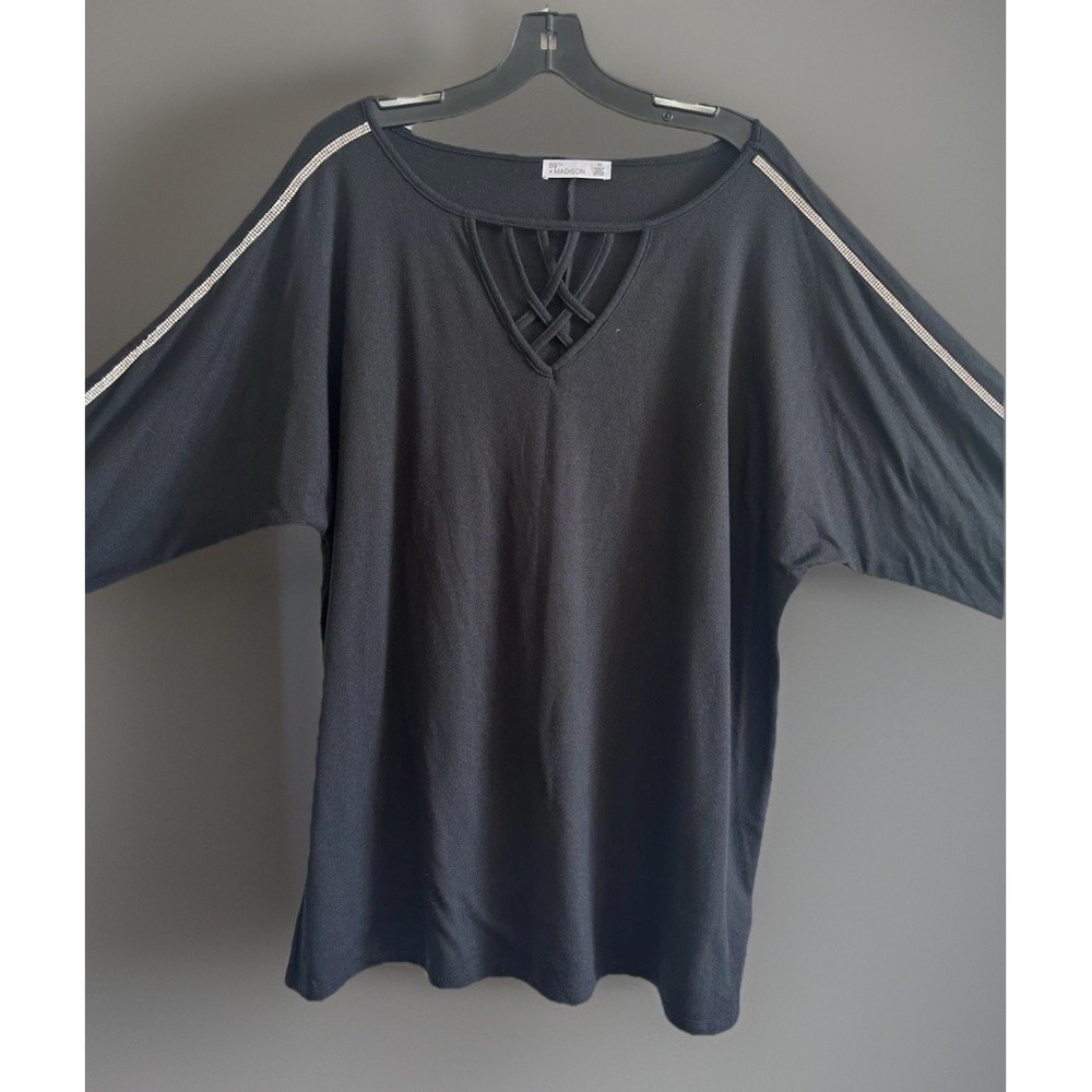 89th +‎ Madison Sweater Womens Size 2XL Black Knit Glitter Rhinestones Bling